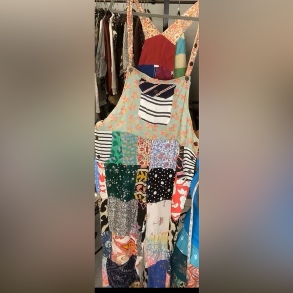 Patchwork Rayon Overalls Size Medium/Large See Me… - image 1